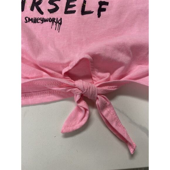 Girls Smiley World Pink Tie-Dye Twist front Shirt Short Sleeve Size XL(16) Faces - Picture 6 of 7